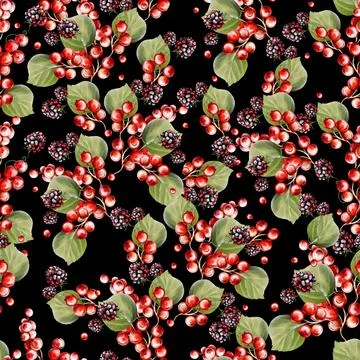 Watercolor seamless pattern of berries Stock Illustration