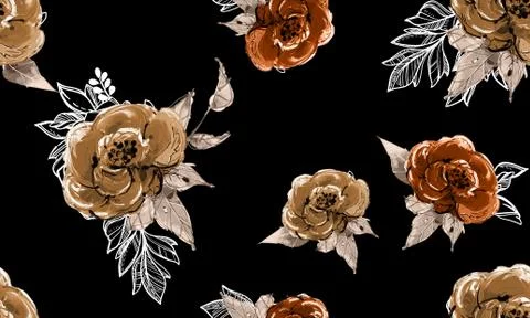 Watercolor seamless pattern with big flowers. Stock-Illustration