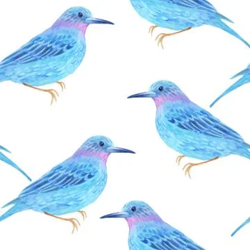 Watercolor seamless pattern with  birds Stock Illustration