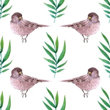 Watercolor seamless pattern with  birds Stock Illustration