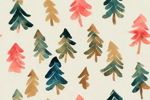 Watercolor seamless pattern with blue and green forest trees. Great for wrapp 스톡 일러스트