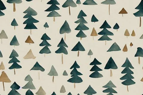 Watercolor seamless pattern with blue and green forest trees. Great for wrapp Illustrazione stock