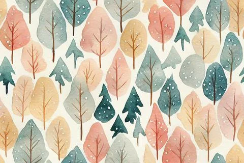 Watercolor seamless pattern with blue and green forest trees. Great for wrapp Illustrazione stock