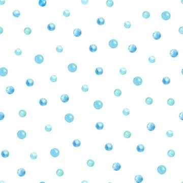 Watercolor seamless pattern with blue bubbles on white. Stock Illustration