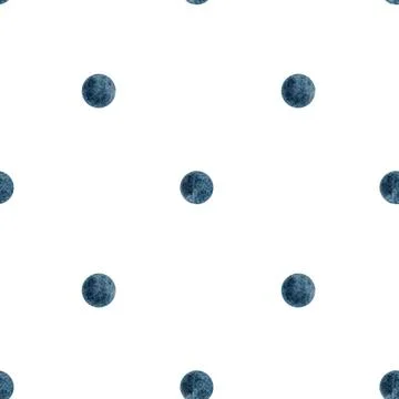 Watercolor seamless pattern of blue dots on a white background. Simple drops 스톡 일러스트