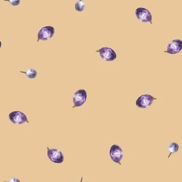 Watercolor seamless pattern blue red grapes berry, grapevine clipart Hand draw Stock Illustration