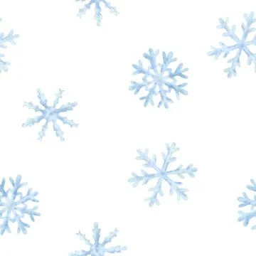 Watercolor seamless pattern of blue snowflakes on white background Stock Illustration
