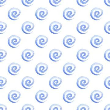 Watercolor seamless pattern with blue spirals Stock Illustration