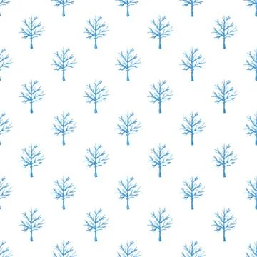 Watercolor seamless pattern with blue trees Stock Illustration