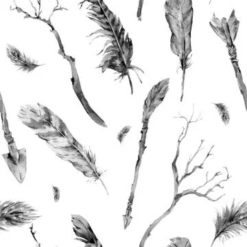Watercolor seamless pattern in boho style Stock Illustration