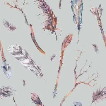 Watercolor seamless pattern in boho style Illustrazione stock
