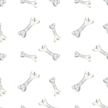 Watercolor seamless pattern with bones on white background. Stock Illustration