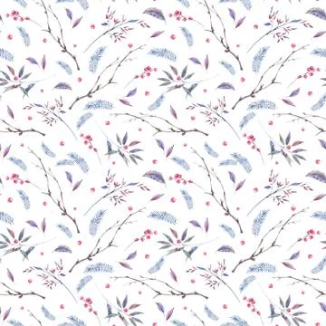Watercolor seamless pattern with branches Stock Illustration