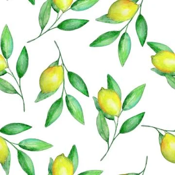 Watercolor seamless pattern branches with lemons Illustrazione stock