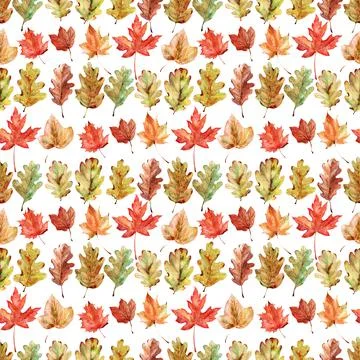 Watercolor seamless pattern with bright multicolored autumn Stockillustratie