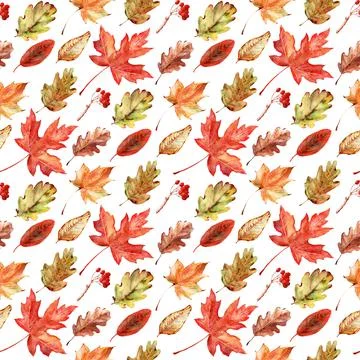 Watercolor seamless pattern with bright multicolored autumn leave Stockillustratie