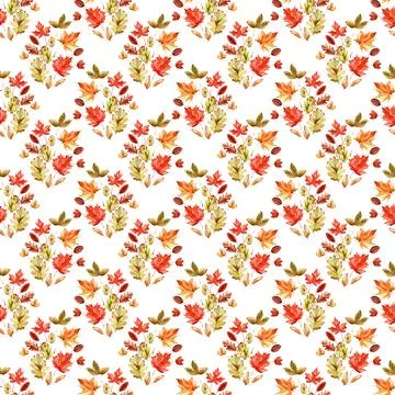 Watercolor seamless pattern with bright multicolored autumn 库存插图