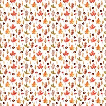 Watercolor seamless pattern with bright multicolored autumn 库存插图