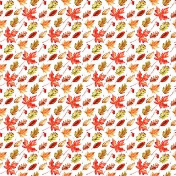 Watercolor seamless pattern with bright multicolored autumn 库存插图