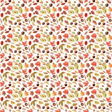 Watercolor seamless pattern with bright multicolored autumn 库存插图