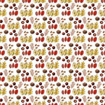 Watercolor seamless pattern with bright multicolored autumn 库存插图