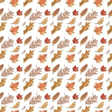 Watercolor seamless pattern with bright multicolored autumn leaves Illustrazione stock