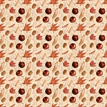 Watercolor seamless pattern with bright multicolored autumn leaves Stock Illustration