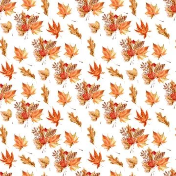 Watercolor seamless pattern with bright multicolored autumn leaves Illustrazione stock