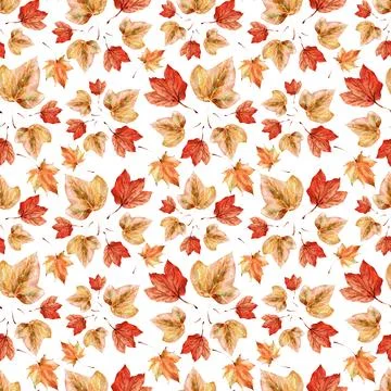 Watercolor seamless pattern with bright multicolored autumn leaves Stock Illustration