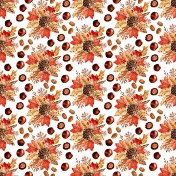 Watercolor seamless pattern with bright multicolored autumn leaves Stock Illustration