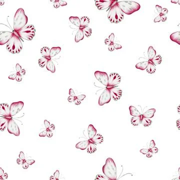 Watercolor seamless pattern with butterfly. Stock Illustration