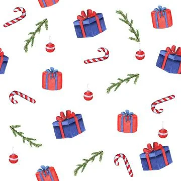 Watercolor seamless pattern with Christmas elements. Christmas symbols Stock Illustration