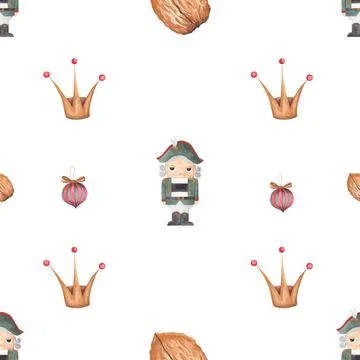 Watercolor seamless pattern christmas nutcracker. green nutcracker with 스톡 일러스트
