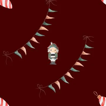 Watercolor seamless pattern christmas nutcracker. green nutcracker with 스톡 일러스트
