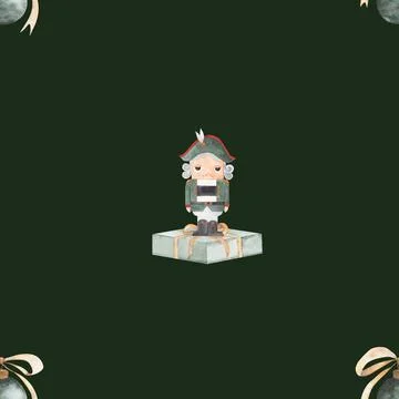 Watercolor seamless pattern christmas nutcracker. green nutcracker with 스톡 일러스트