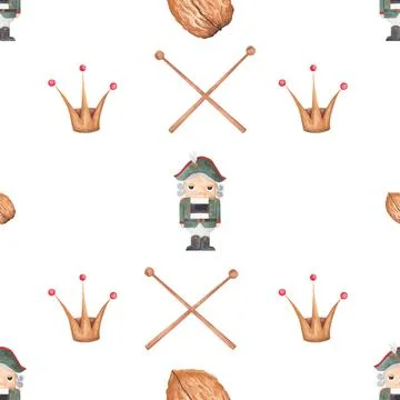 Watercolor seamless pattern christmas nutcracker. holiday pattern with Stock Illustration
