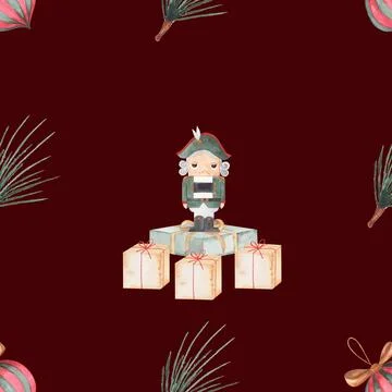 Watercolor seamless pattern christmas nutcracker. festive pattern with Illustrazione stock