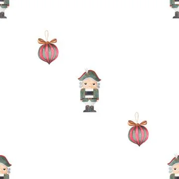 Watercolor seamless pattern christmas nutcracker. festive pattern with Stock Illustration