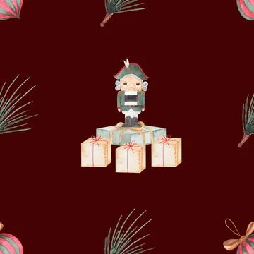 Watercolor seamless pattern Christmas nutcracker. festive New Year winter Stock Illustration