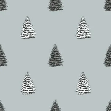 Watercolor seamless pattern of Christmas trees. New Year's Paper 스톡 일러스트