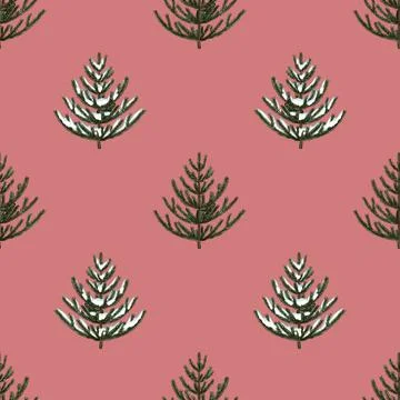 Watercolor seamless pattern of Christmas trees. New Year's Paper Stock Illustration