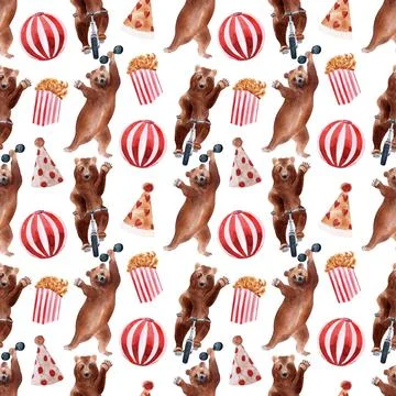 Watercolor seamless pattern on a circus theme Stock Illustration