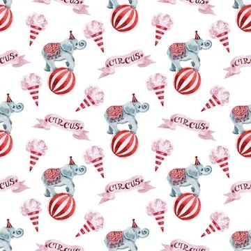 Watercolor seamless pattern on a circus theme Stock Illustration