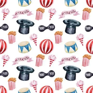 Watercolor seamless pattern on a circus theme Stock Illustration