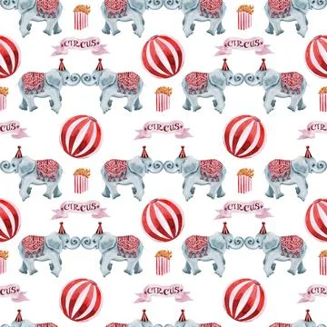 Watercolor seamless pattern on a circus theme Stock Illustration