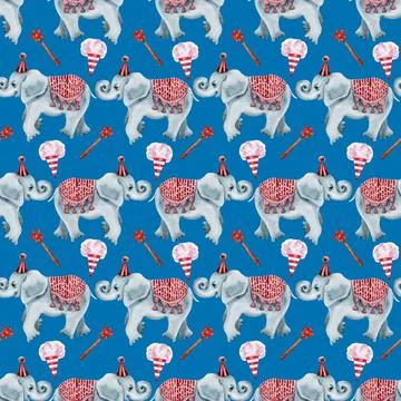 Watercolor seamless pattern on a circus theme Illustrazione stock