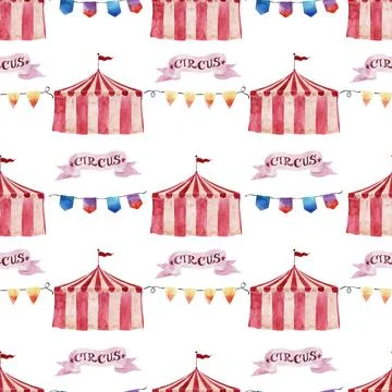 Watercolor seamless pattern on a circus theme Stock Illustration