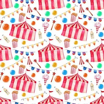 Watercolor seamless pattern on a circus theme Illustrazione stock