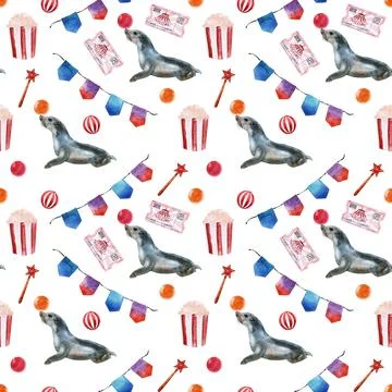 Watercolor seamless pattern on a circus theme Stock Illustration