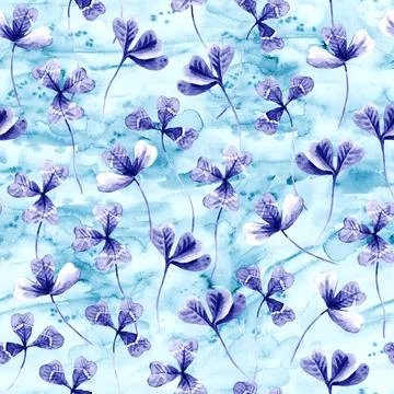 Watercolor seamless pattern with clover elements and grunge abstract background. 스톡 일러스트